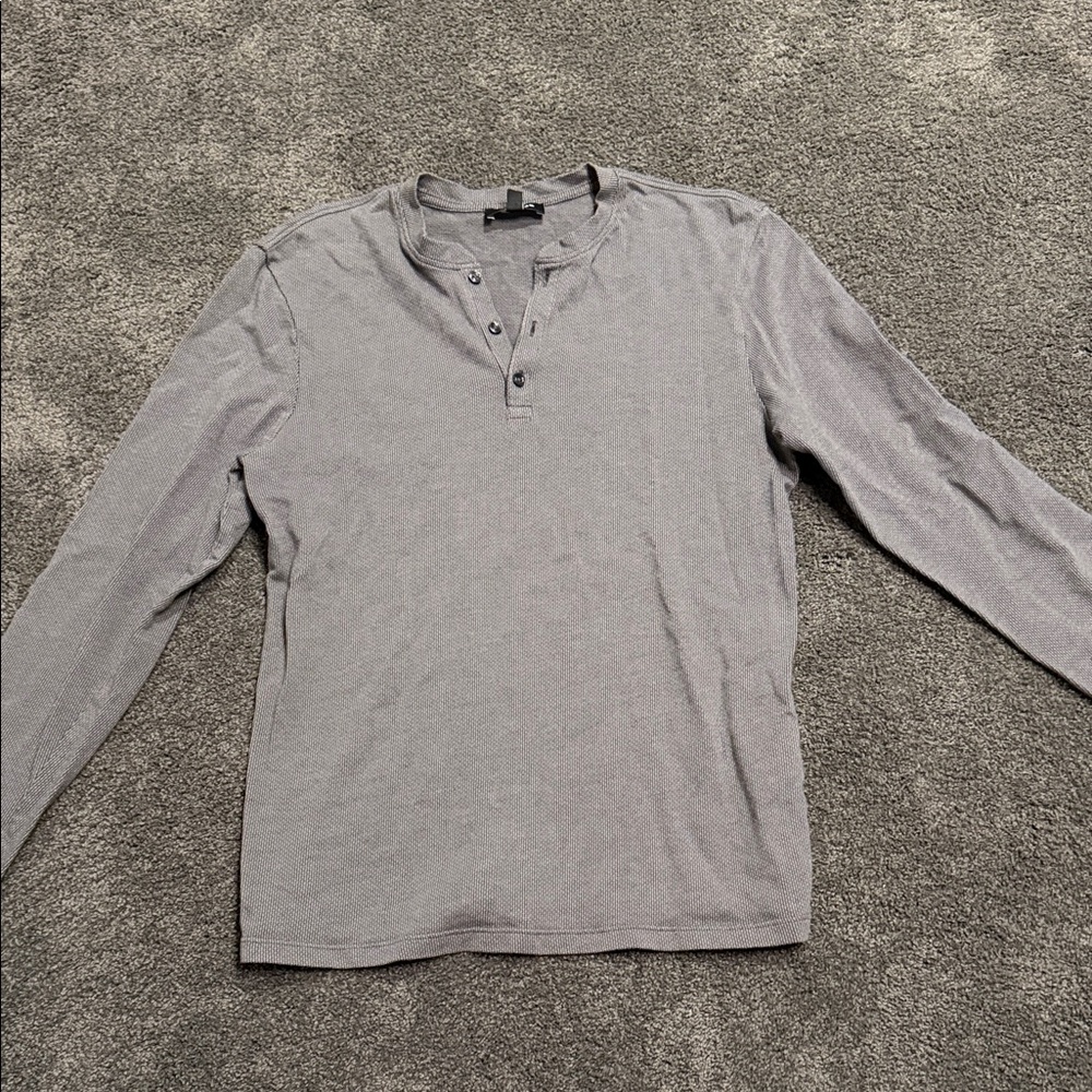 Express Mens Gray Long Sleeve Henley Shirt